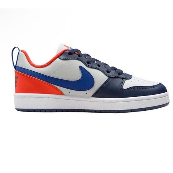 Nike Kids Court Borough Low Craft Navy Orange White Sz 2 NEW Missing 1 Insole - Picture 1 of 14